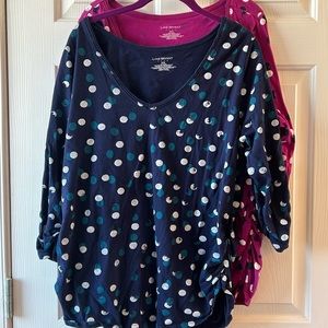 2 long sleeve shirts with side rouching